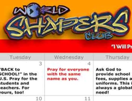 World Shapers Club September 2019 Prayer Calendar